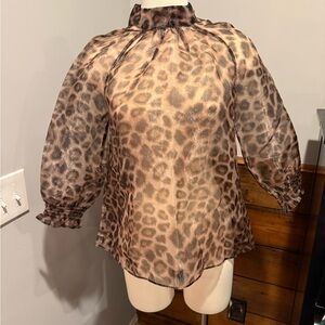 Daniel Rainn Animal Print Sheer Blouse